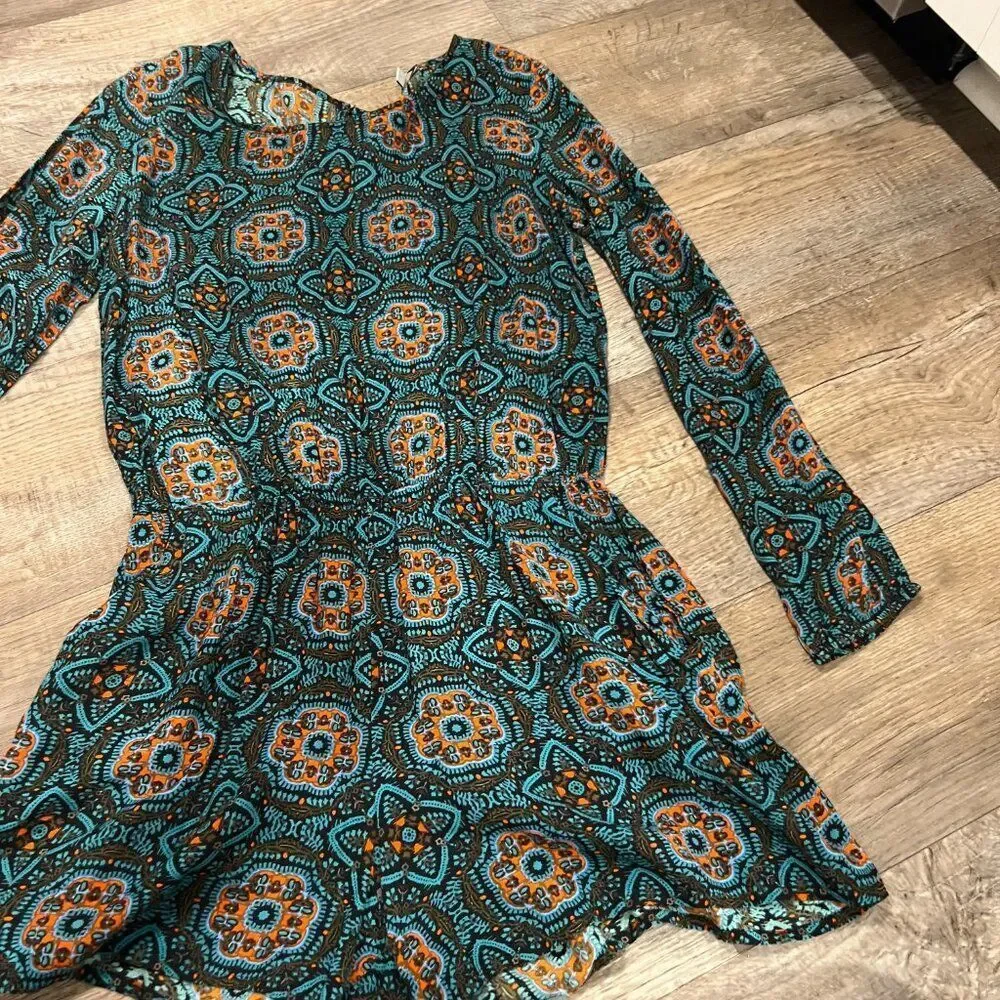 Patrons of Peace | Long Sleeve Open Back Romper Boho Teal‎ Women’s Size M - Picture 5 of 11